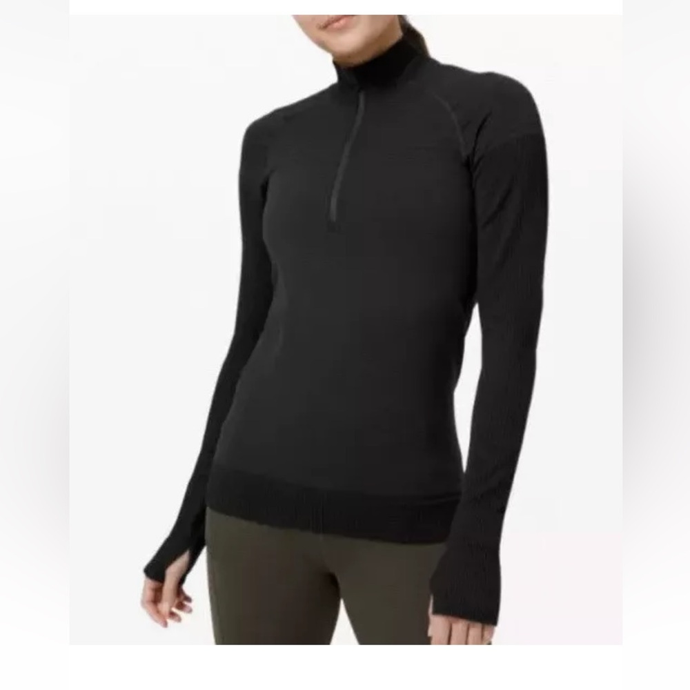 - Lululemon Wool-Blend Army Green Navy Green 1/2 Zip Keep‎ the Heat size 2